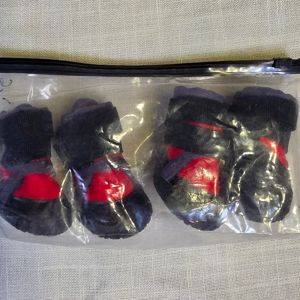 Red and Black Protective Dog Booties Secure Fit Outdoor Paw Shoes Size 1
